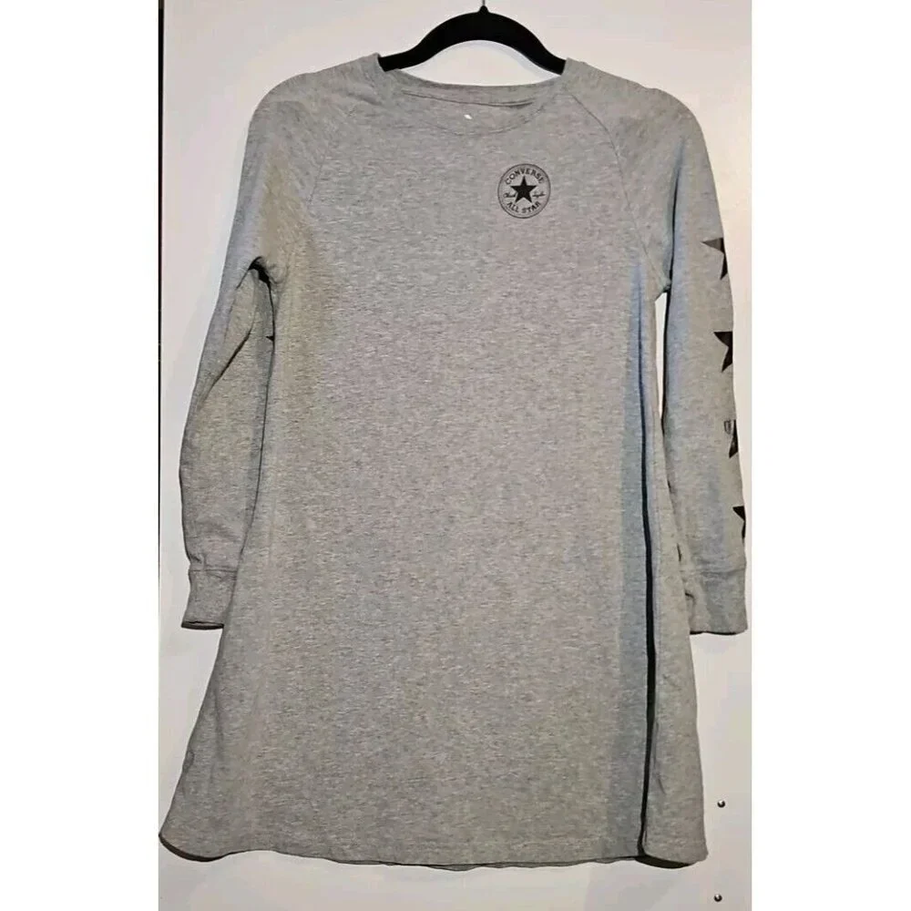 Converse Girls Size L Dark Gary Heather Long Sleeve Shirt Dress